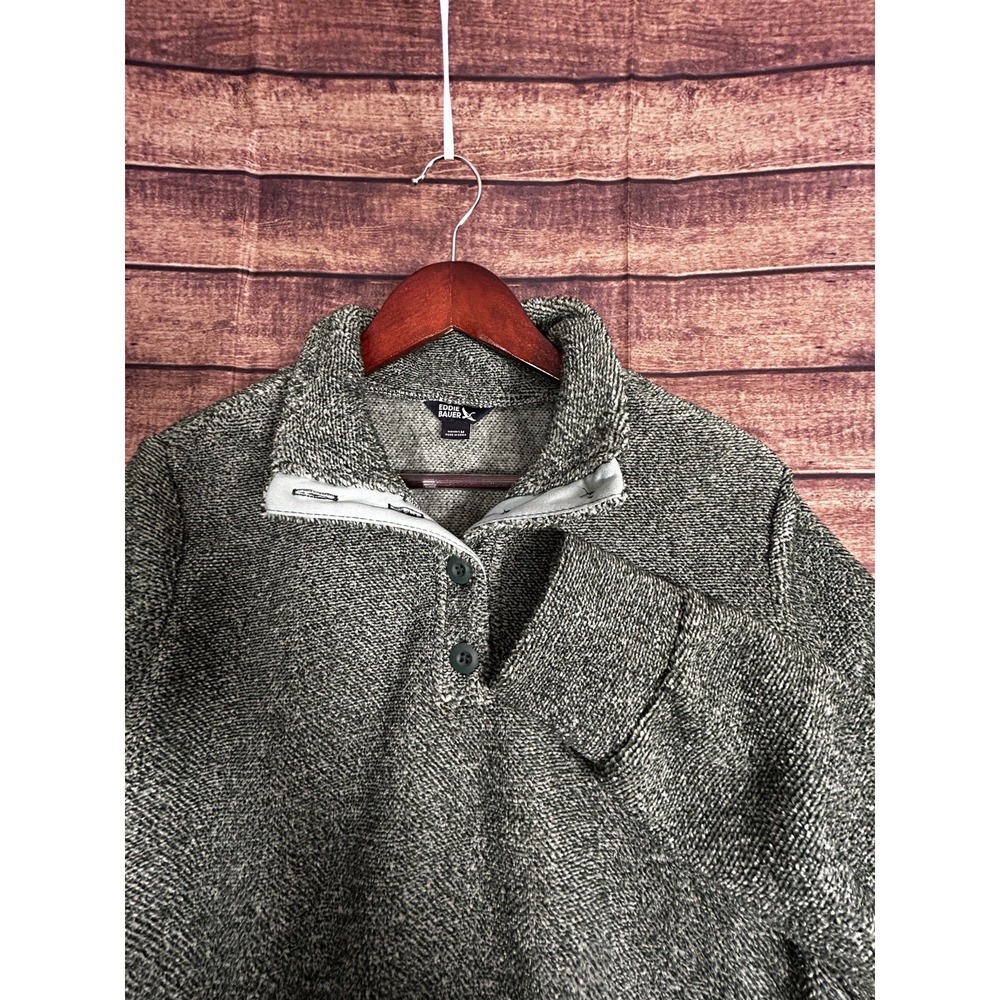 Eddie Bauer Women's Quarter Button Up Pullover Fleece Pockets Jade Green Medium